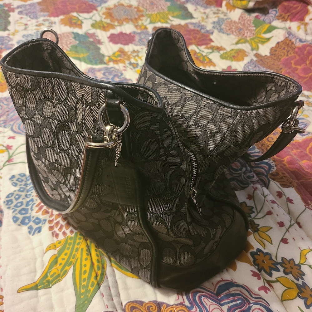 Grey & black coach purse
